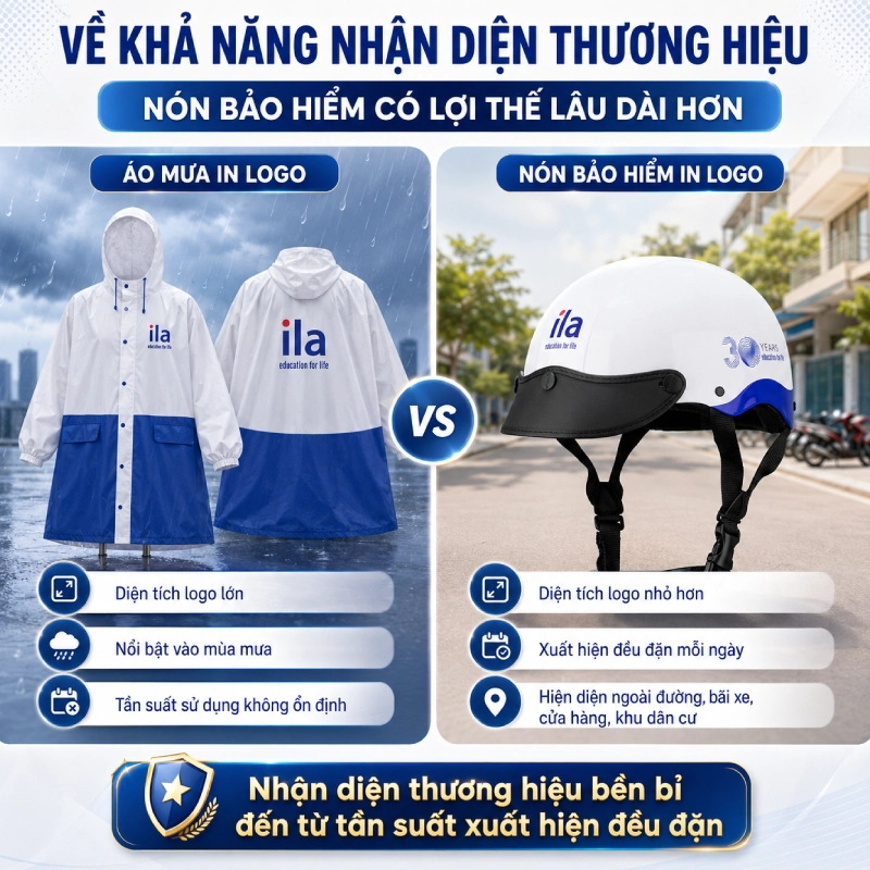Nón bảo hiểm in logo hay áo mưa in logo hiệu quả hơn về khả năng nhận diện thương hiệu