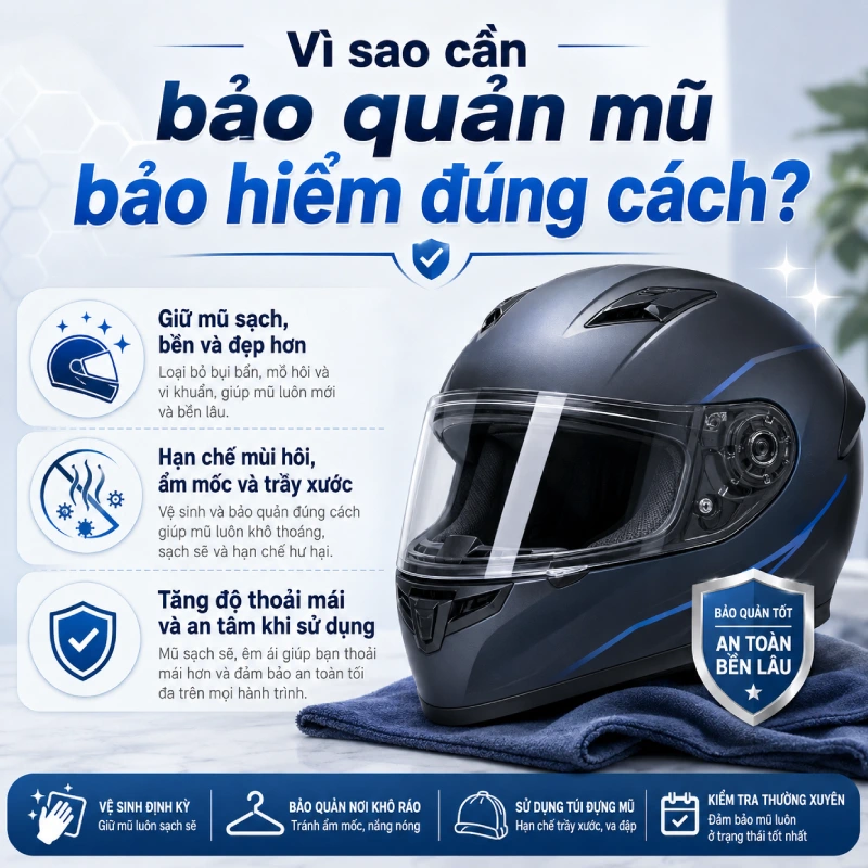 Vì sao cần bảo quản mũ bảo hiểm đúng cách?