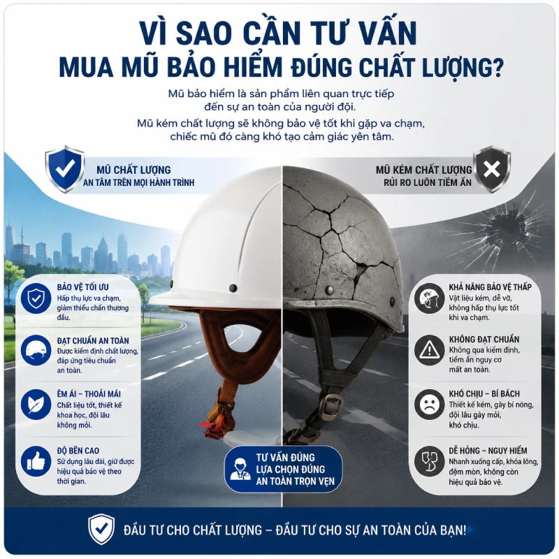 Vì sao cần tư vấn mua mũ bảo hiểm đúng chất lượng?