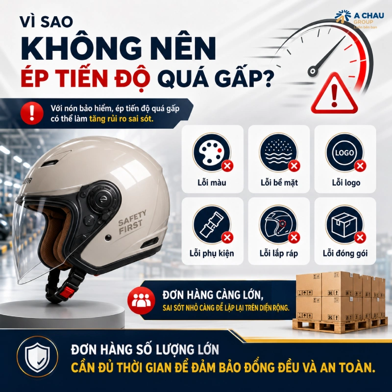 Thời gian sản xuất nón bảo hiểm theo yêu cầu mất bao lâu? 8 Vì sao không nên ép tiến độ quá gấp?