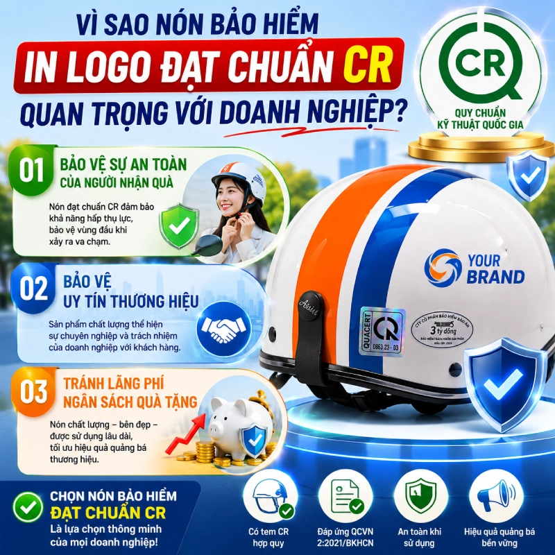 Nón bảo hiểm in logo có cần đạt chuẩn CR không? 3 Vì sao nón bảo hiểm in logo đạt chuẩn CR quan trọng với doanh nghiệp?