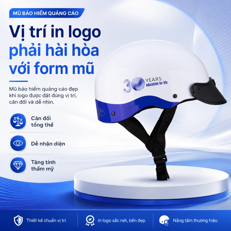 7 yếu tố tạo nên mũ bảo hiểm quảng cáo đẹp 4 Nón bảo hiểm quảng cáo đẹp Vị trí in logo phải hài hòa với form mũ