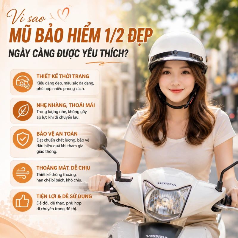 Tổng hợp 10 mẫu mũ bảo hiểm 1/2 đẹp nhất 1 Vì sao mũ bảo hiểm 1/2 đẹp ngày càng được yêu thích?