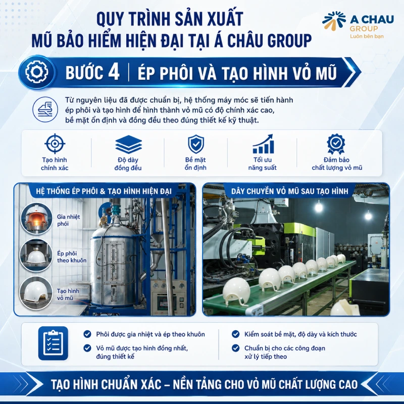 Bước 4: Ép phôi và tạo hình vỏ mũ