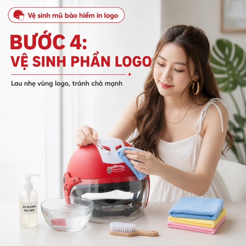 Bước 4 trong quá trình vệ sinh mũ bảo hiểm in logo