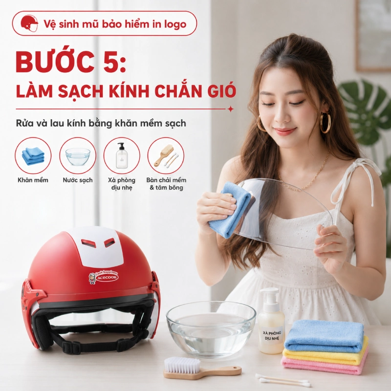 Bước 5 trong quá trình vệ sinh mũ bảo hiểm in logo