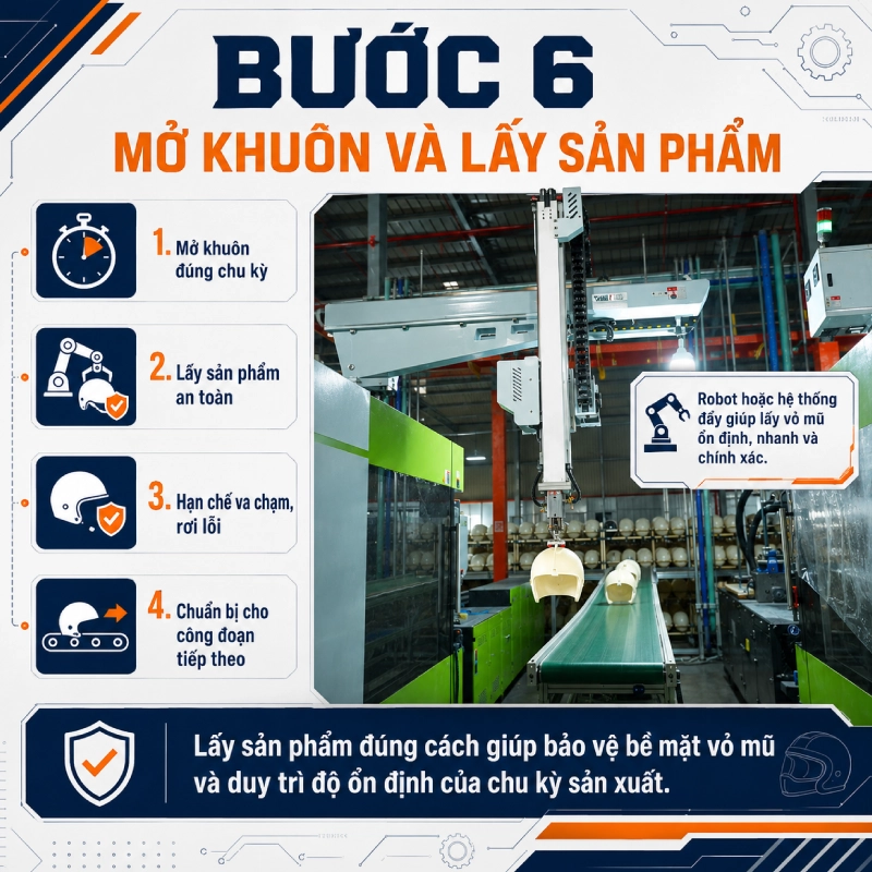 Bước 6: Mở khuôn và lấy sản phẩm