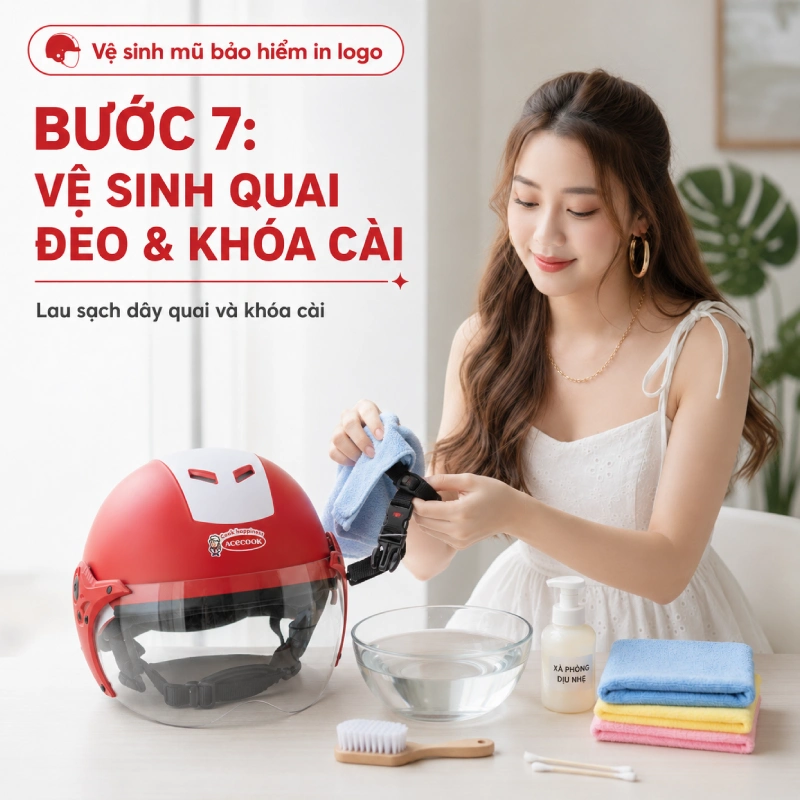 Bước 7 trong quá trình vệ sinh mũ bảo hiểm in logo