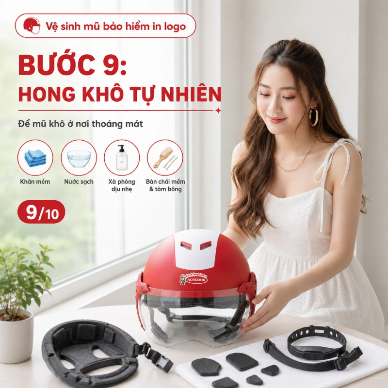 Bước 9 trong quá trình vệ sinh mũ bảo hiểm in logo