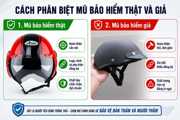Hướng dẫn cách phân biệt nón bảo hiểm thật và giả 2026