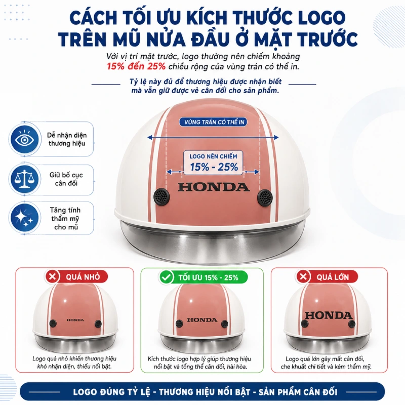 Cách tối ưu kích thước logo trên mũ nửa đầu ở mặt trước 