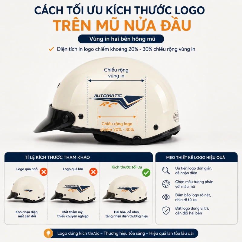 Cách tối ưu kích thước logo trên mũ nửa đầu ở hai bên thân mũ