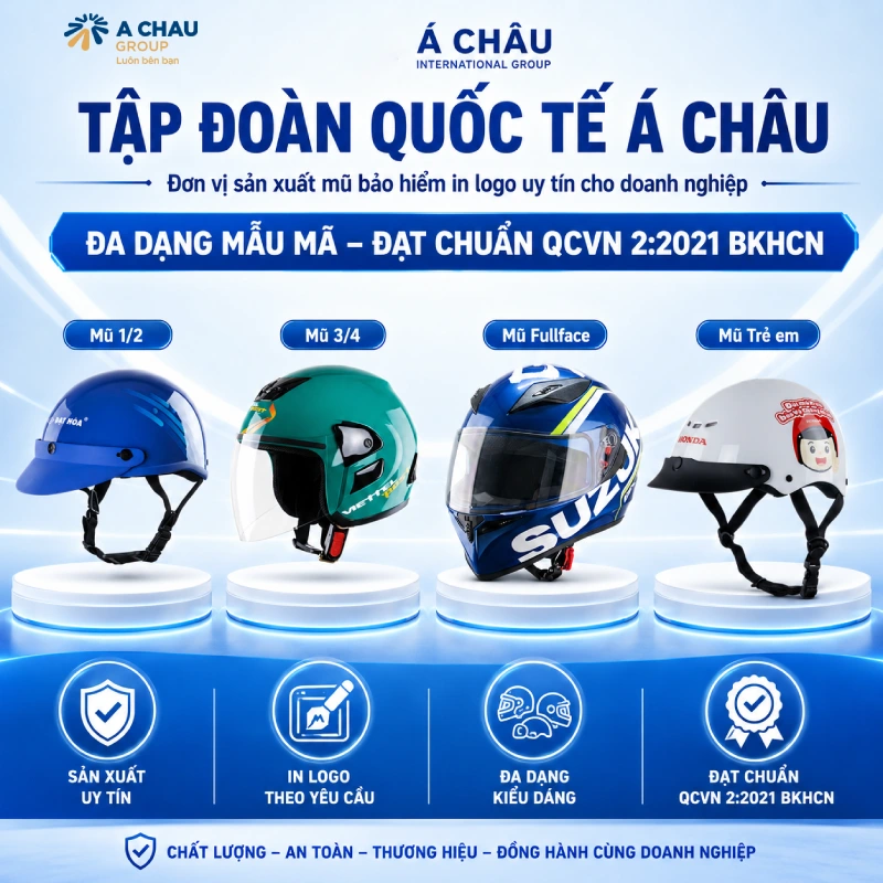 Tập đoàn Quốc tế Á Châu – Đơn vị sản xuất mẫu nón bảo hiểm in logo đẹp, uy tín cho doanh nghiệp Đa dạng mẫu mã và đạt chuẩn QCVN 2:2021 BKHCN