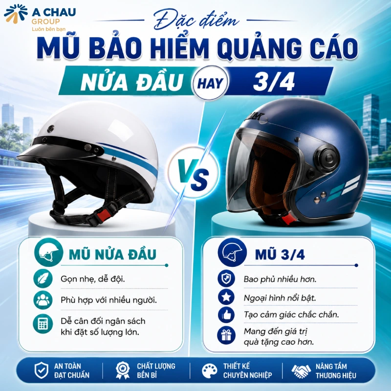 Mũ bảo hiểm quảng cáo nửa đầu hay 3/4 loại nào tốt hơn? Đực điểm của 2 loại nón này