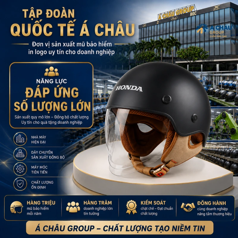 Tập đoàn Quốc tế Á Châu – Đơn vị sản xuất mũ bảo hiểm in logo uy tín cho doanh nghiệp có khả năng đáp ứng số lượng lớn