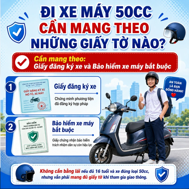 Đi xe máy 50cc cần mang theo những giấy tờ nào?