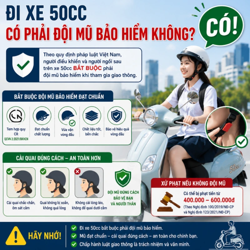 Đi xe 50cc có phải đội mũ bảo hiểm không?