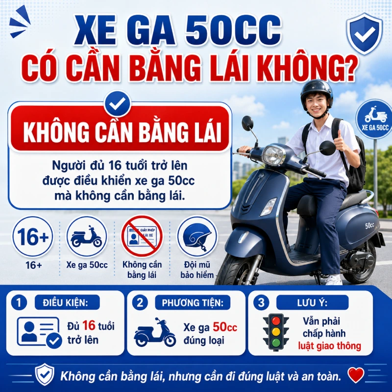 Xe ga 50cc có cần bằng lái không?
