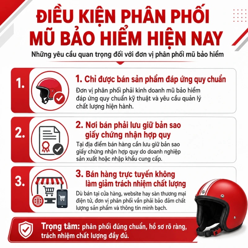 Điều kiện phân phối mũ bảo hiểm hiện nay