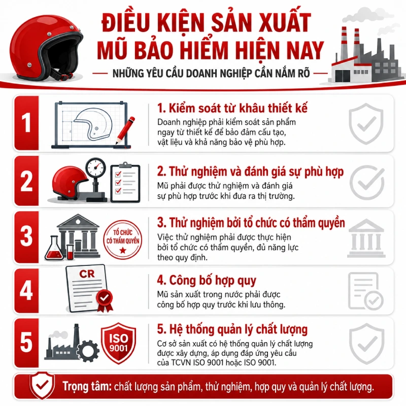 Điều kiện sản xuất mũ bảo hiểm hiện nay