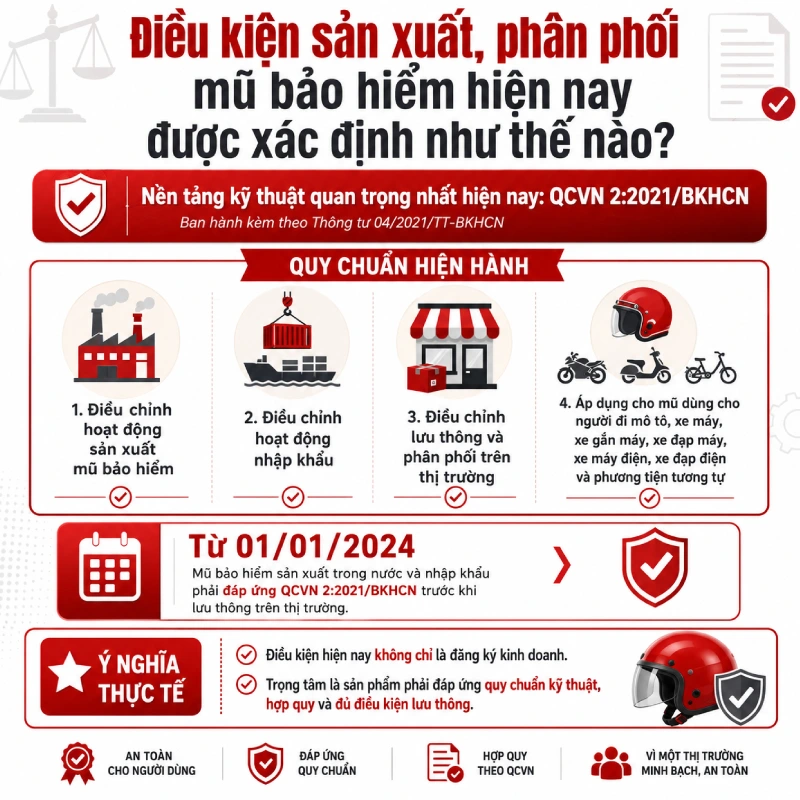 Điều kiện sản xuất phân phối mũ bảo hiểm hiện nay được xác định như thế nào?