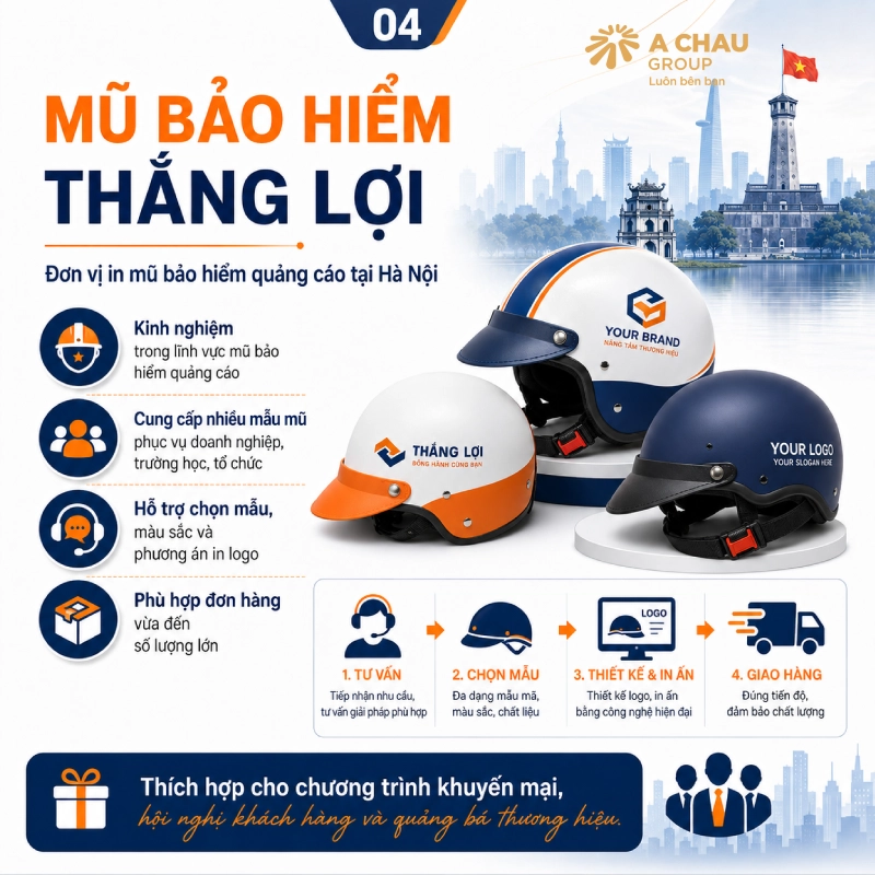 Công ty Mũ bảo hiểm Thắng Lợi đơn vị in mũ bảo hiểm tại Hà Nội uy tín