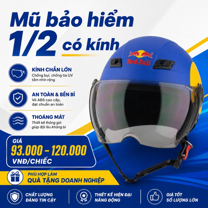 Bảng giá mũ bảo hiểm quà tặng mới nhất tại Á Châu 2 Giá mũ bảo hiểm quà tặng 1/2 có kính chỉ từ 93.000 - 120.000 VNĐ/chiếc