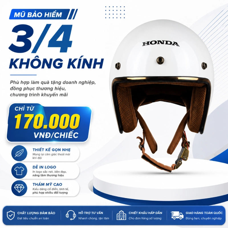 Bảng giá mũ bảo hiểm quà tặng mới nhất tại Á Châu 3 Giá mũ bảo hiểm quà tặng 3/4 không kính chỉ từ 170.000 VNĐ/chiếc