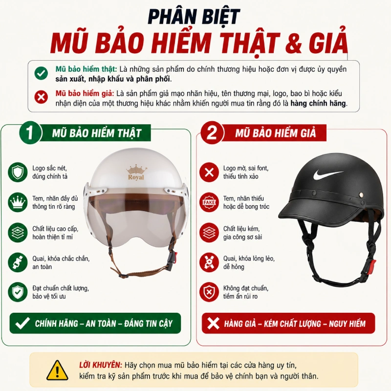 Hướng dẫn cách phân biệt nón bảo hiểm thật và giả 2026 1 Hiểu đúng thế nào là mũ bảo hiểm thật và mũ bảo hiểm giả