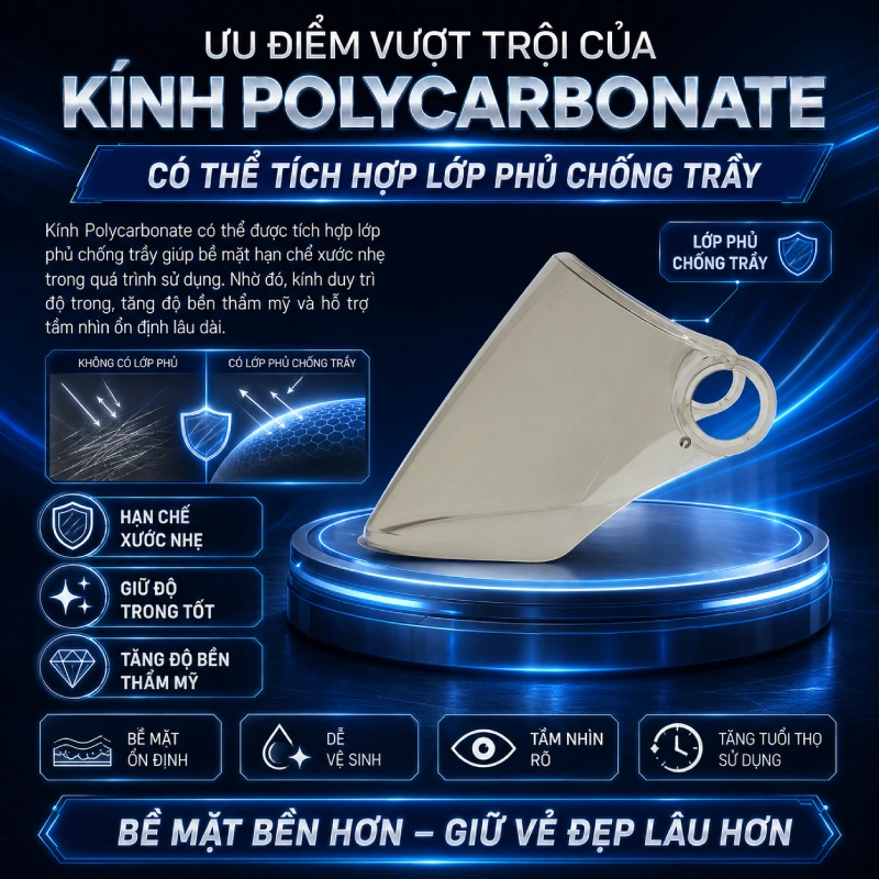 Kính Polycarbonate có thể tích hợp lớp phủ chống trầy