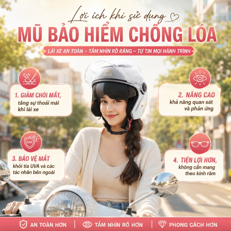 Điểm danh top 5 mũ bảo hiểm chống lóa tốt nhất hiện nay 2 Lợi ích khi sử dụng mũ bảo hiểm chống lóa