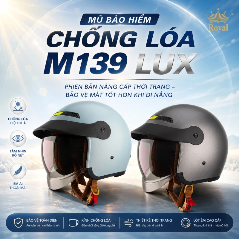 Điểm danh top 5 mũ bảo hiểm chống lóa tốt nhất hiện nay 5 Mũ bảo hiểm chống lóa Royal M139 LUX