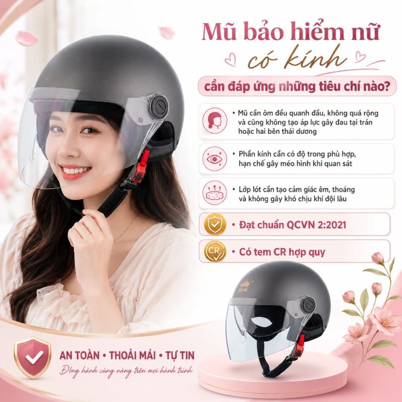 Mũ bảo hiểm nữ có kính cần đáp ứng những tiêu chí nào?