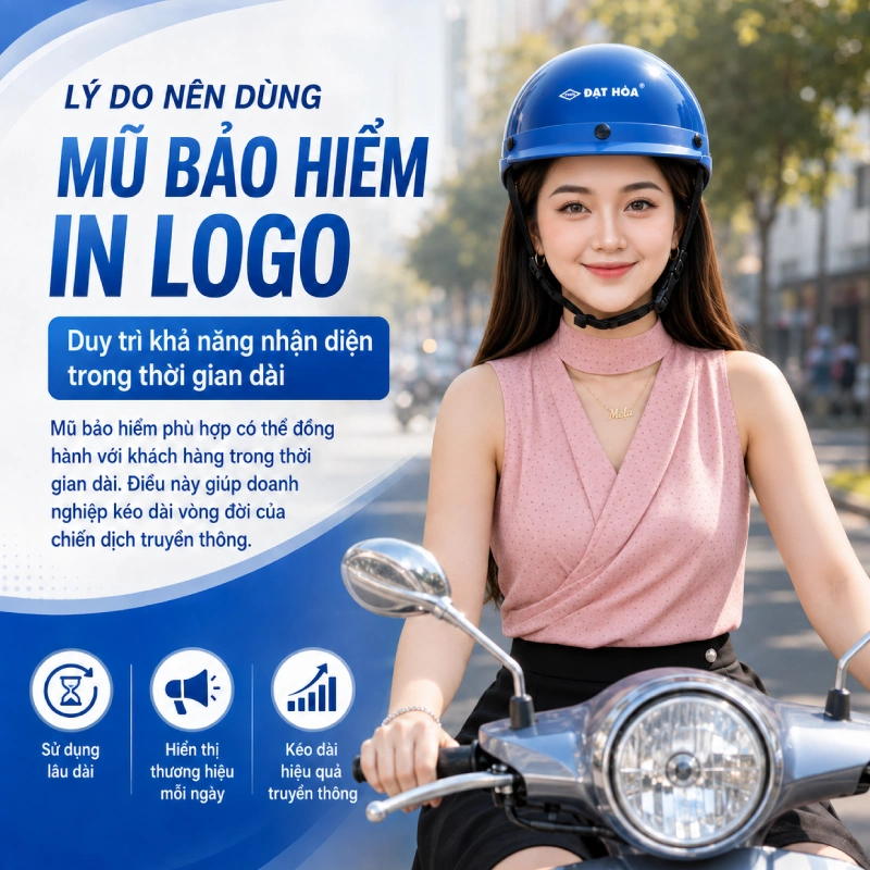 Nên dùng nón bảo hiểm in logo làm quà tặng khách hàng vì duy trì thời gian dài