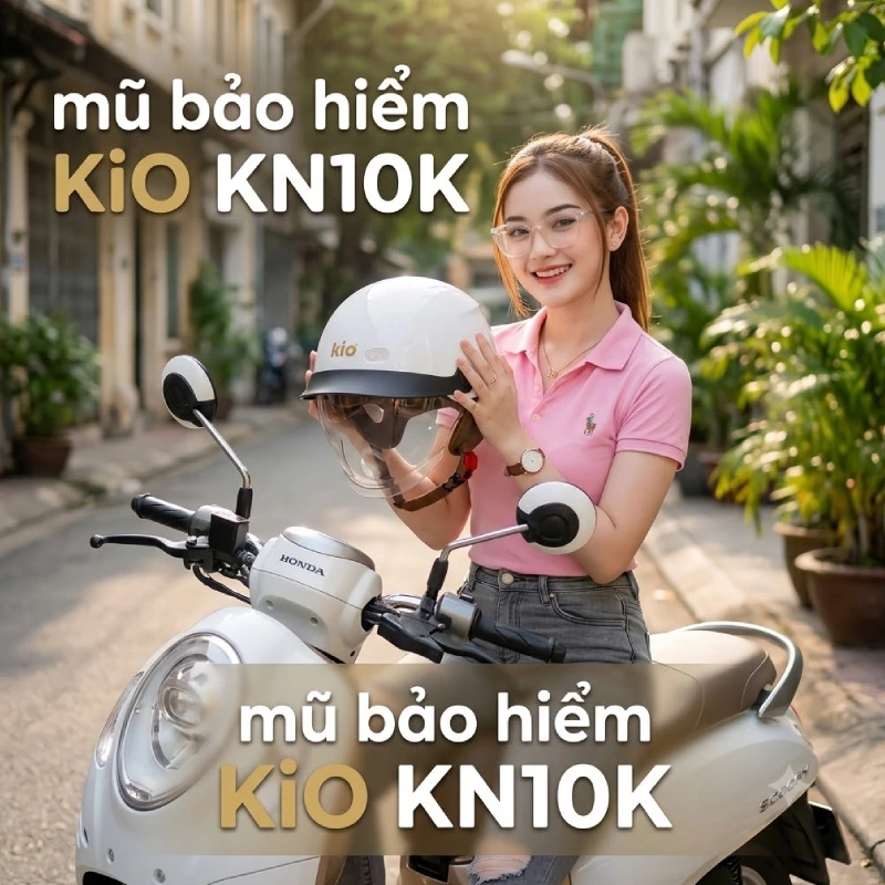 Mũ bảo hiểm nửa đầu có kính cho nữ đẹp xinh KiO KN10K