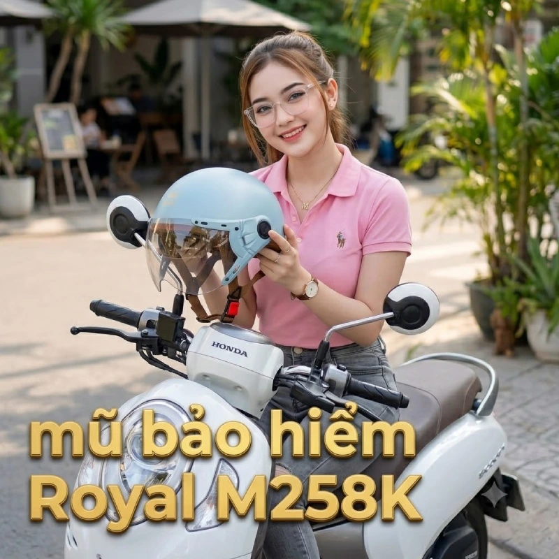 Mũ bảo hiểm nửa đầu có kính cho nữ đẹp xinh Royal M258K