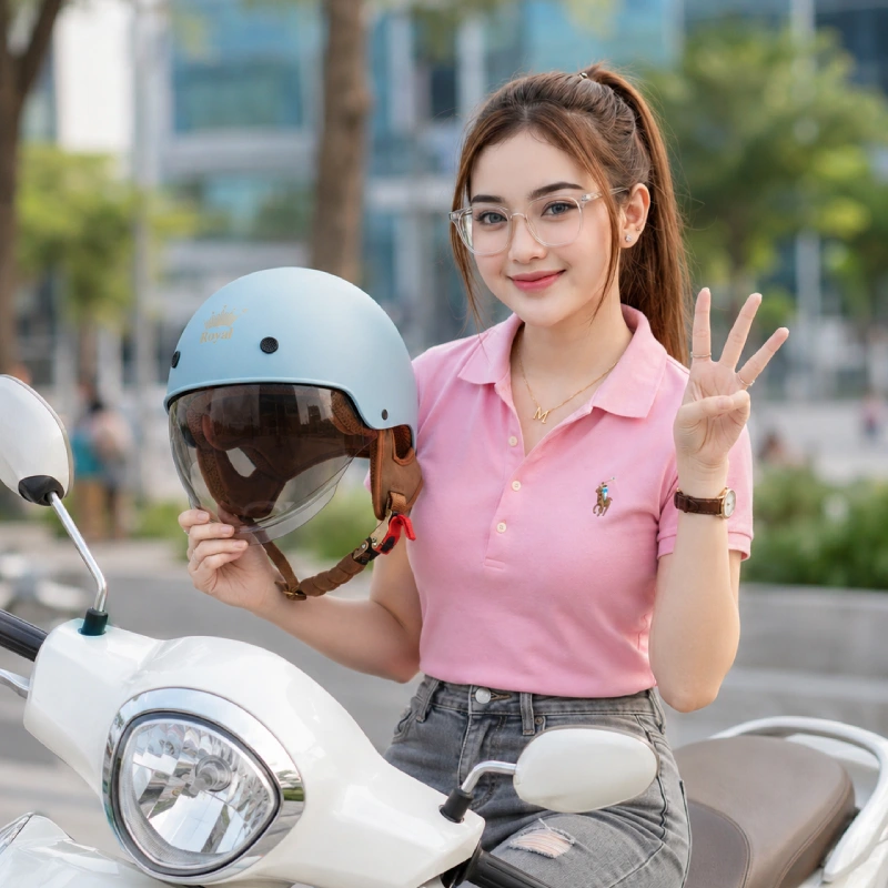 Mũ bảo hiểm nữ nửa đầu có kính cho nữ đẹp M239