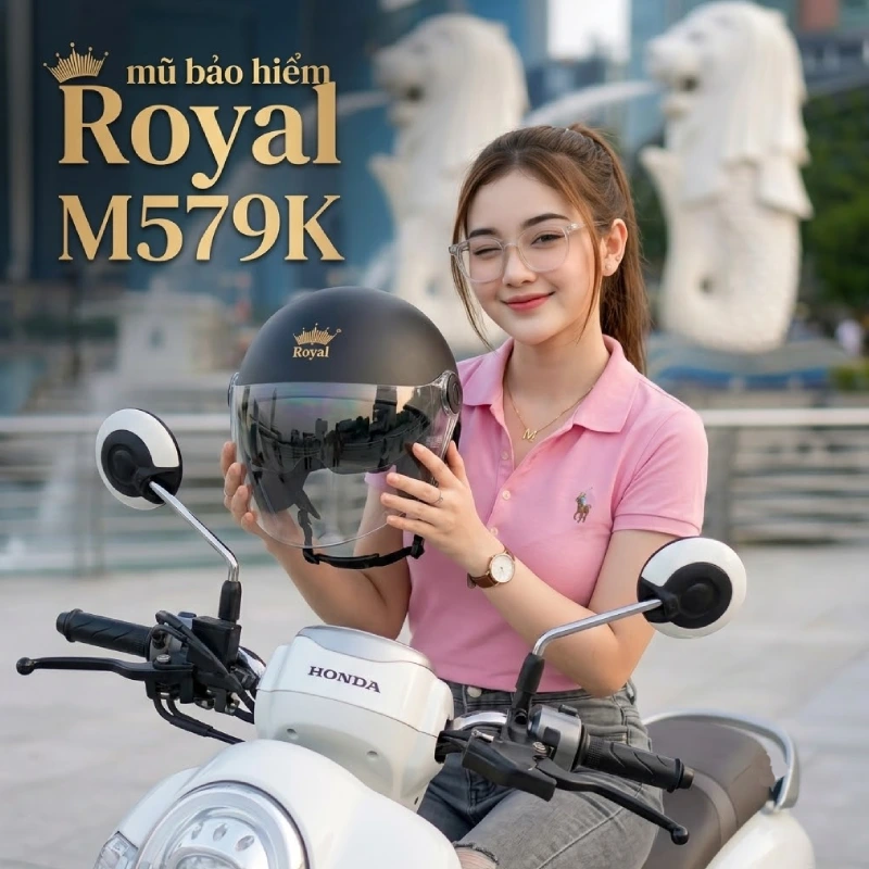 Mũ bảo hiểm nửa đầu có kính cho nữ đẹp xinh Royal M579K