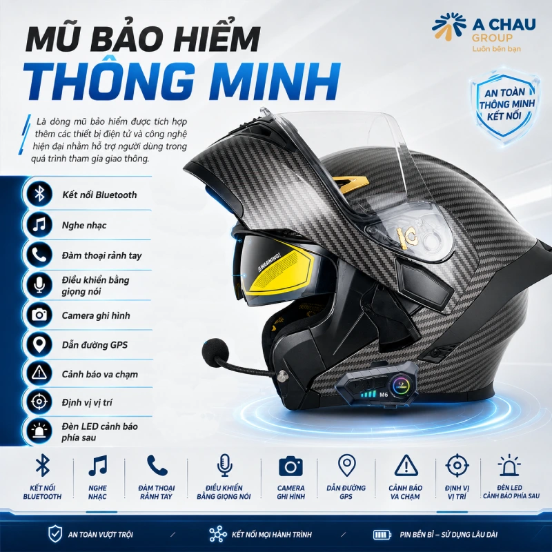 5 mũ bảo hiểm thông minh tốt nhất hiện nay 1 Mũ bảo hiểm thông minh là dòng mũ bảo hiểm được tích hợp thêm các thiết bị điện tử và công nghệ hiện đại nhằm hỗ trợ người dùng trong quá trình tham gia giao thông.