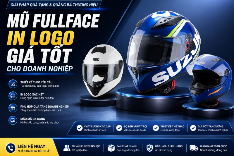 Mũ fullface in logo giá tốt cho doanh nghiệp
