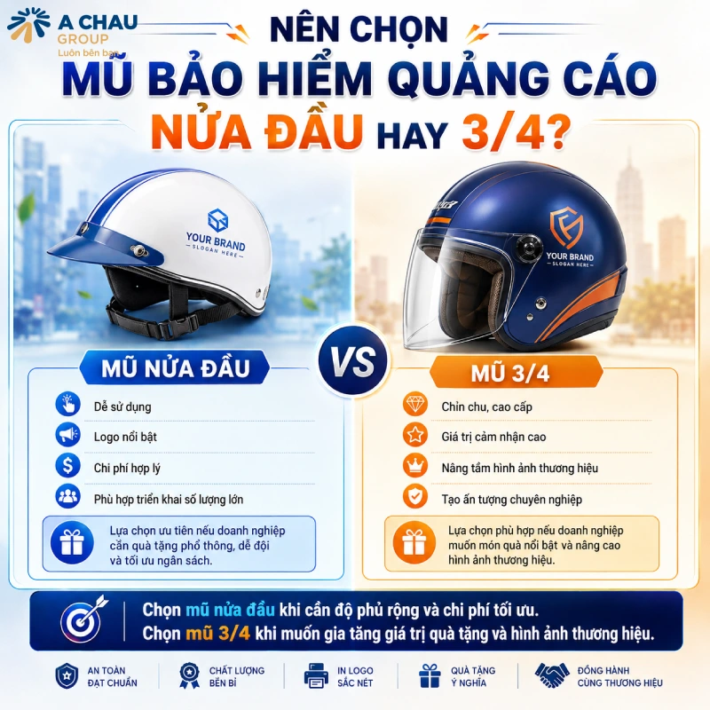 Nên chọn mũ bảo hiểm quảng cáo nửa đầu hay 3/4?