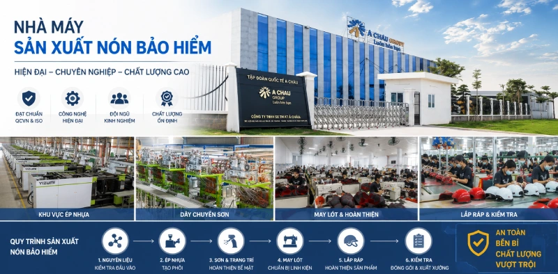 Nhà máy sản xuất nón bảo hiểm đạt chuẩn chất lượng cao