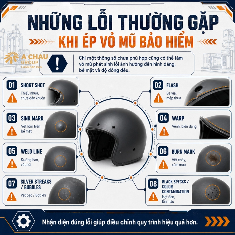 Những lỗi thường gặp khi ép nhựa vỏ mũ bảo hiểm