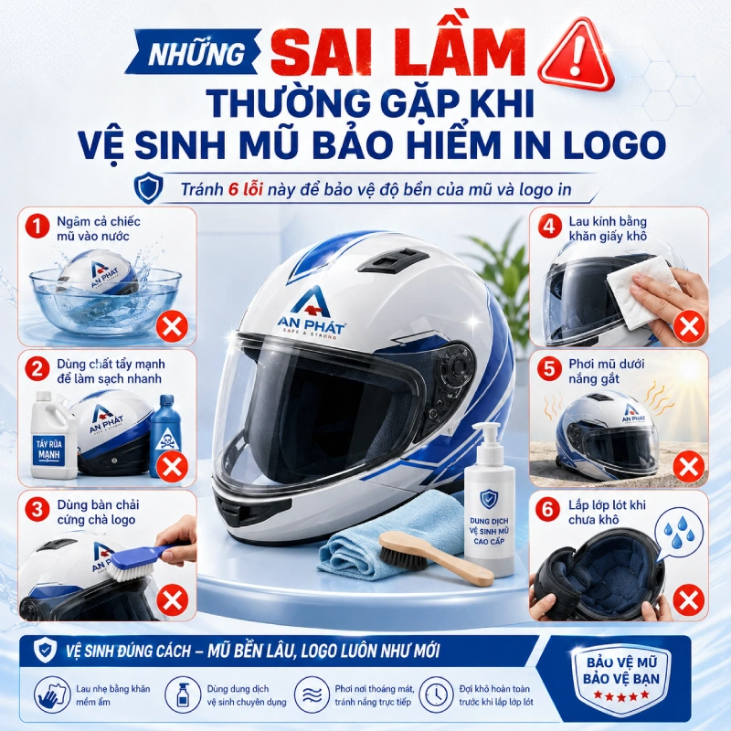 Những sai lầm thường gặp khi vệ sinh mũ bảo hiểm in logo