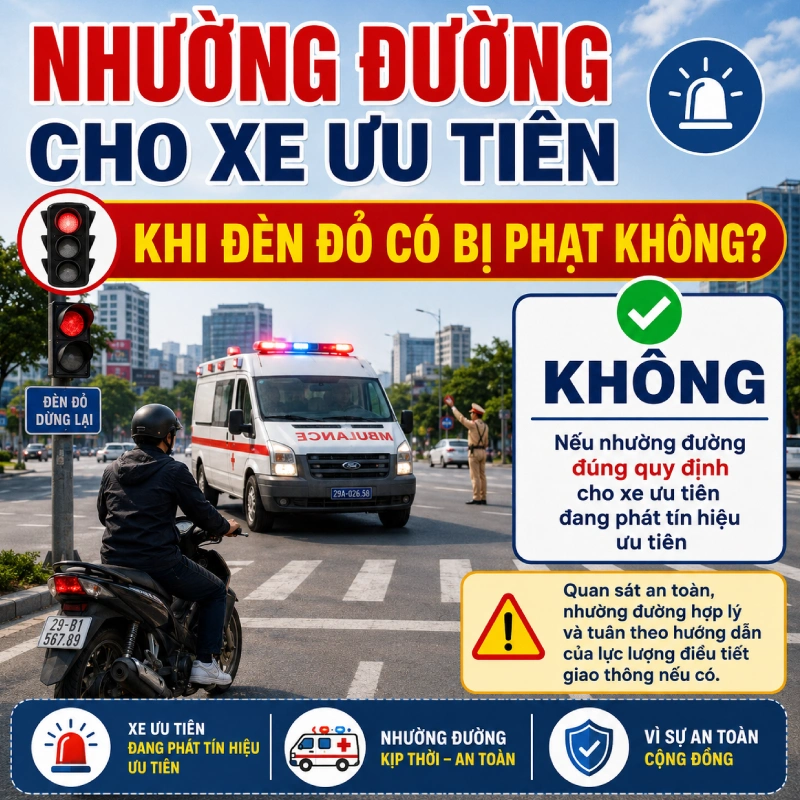 Nhường đường cho xe ưu tiên khi đèn đỏ có bị phạt không?