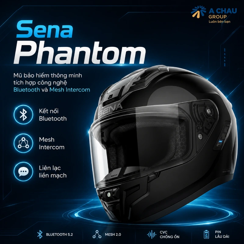 5 mũ bảo hiểm thông minh tốt nhất hiện nay 5 Sena Phantom – Mũ bảo hiểm thông minh tích hợp công nghệ nghệ Bluetooth và Mesh Intercom