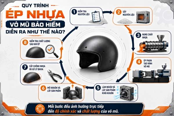 Ép nhựa vỏ mũ bảo hiểm diễn ra như thế nào?