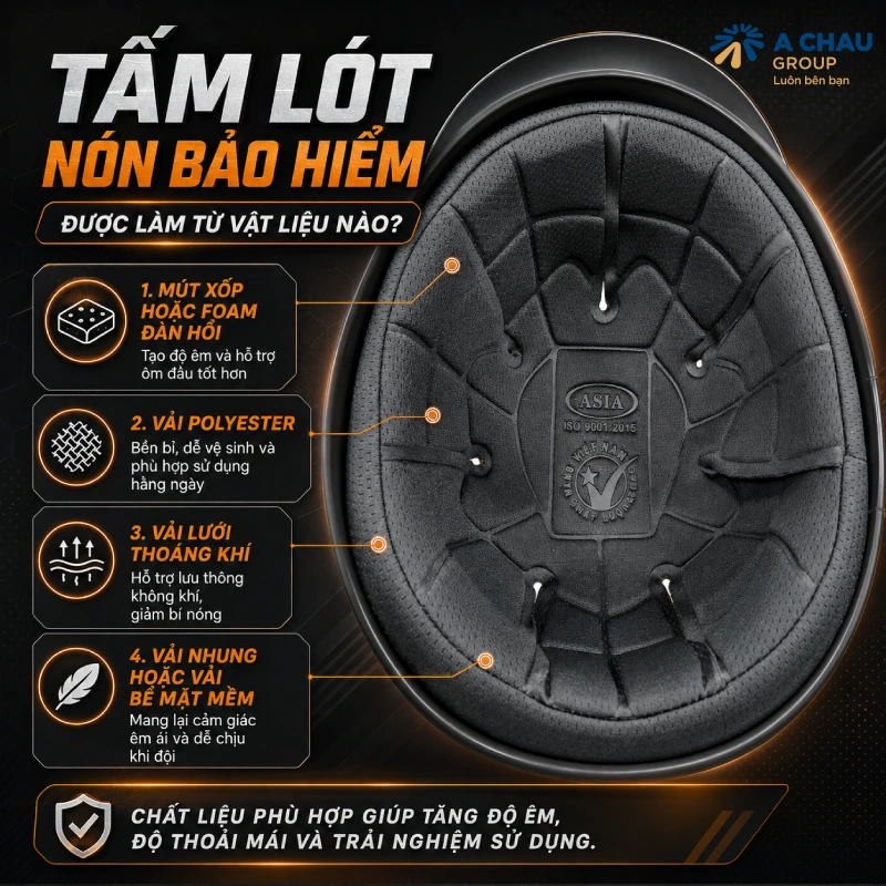 Tấm lót nón bảo hiểm là gì? Vật liệu nào? 3 Tấm lót nón bảo hiểm được làm từ vật liệu nào?