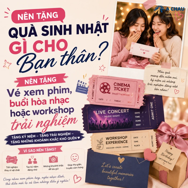 Nên nên tặng quà sinh nhật gì cho bạn thân ý nghĩa 13 Nên tặng quà sinh nhật gì cho bạn thân? nên tặng Vé xem phim, buổi hòa nhạc hoặc workshop trải nghiệm