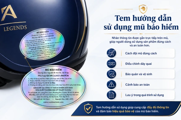 Mũ bảo hiểm có tem hướng dẫn sử dụng thì không cần kèm bản giấy